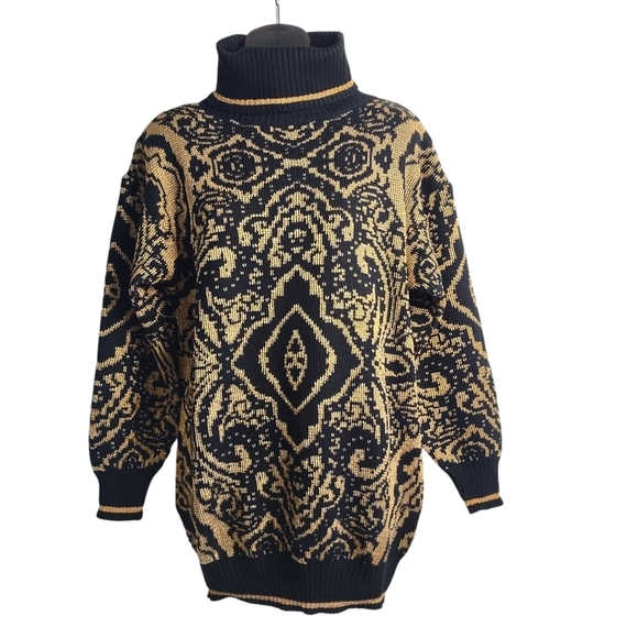 Vintage Pronto Moda Black Gold Turtle Neck Sweater Size S - Picture 1 of 8